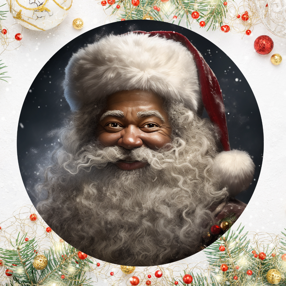 Black Santa Round Hanging Door Sign - Door Sign