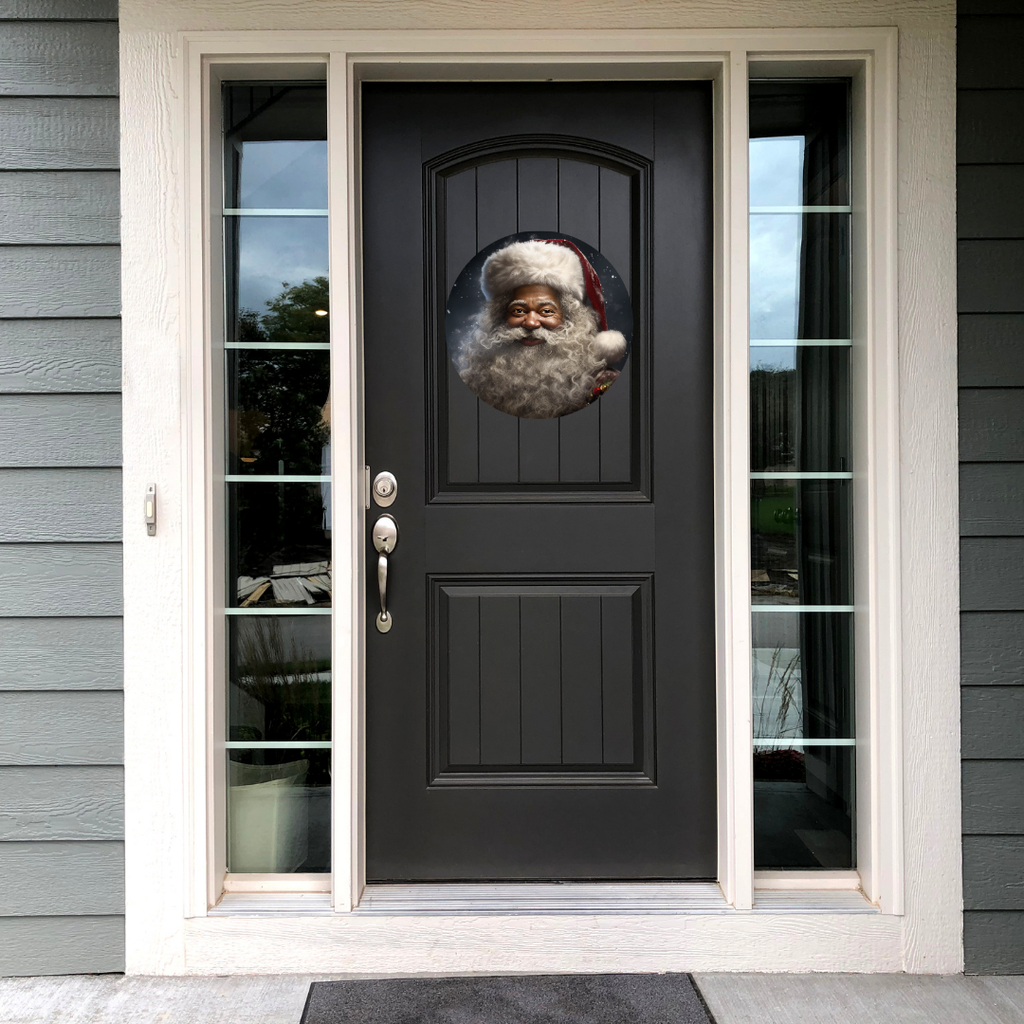 Black Santa Round Hanging Door Sign - Door Sign