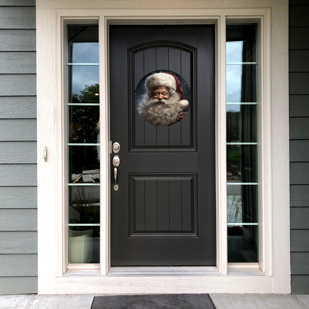 Black Santa Round Hanging Door Sign - Door Sign