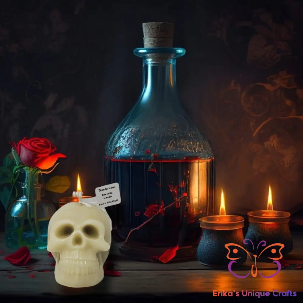 Bleeding Skull Candles Thunderstorm/White & Green/Beeswax Candles