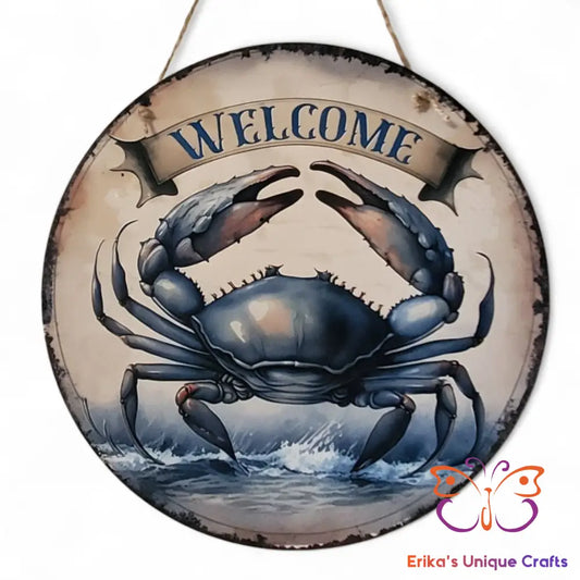 Blue Crab Round Hanging Door Sign Door Sign