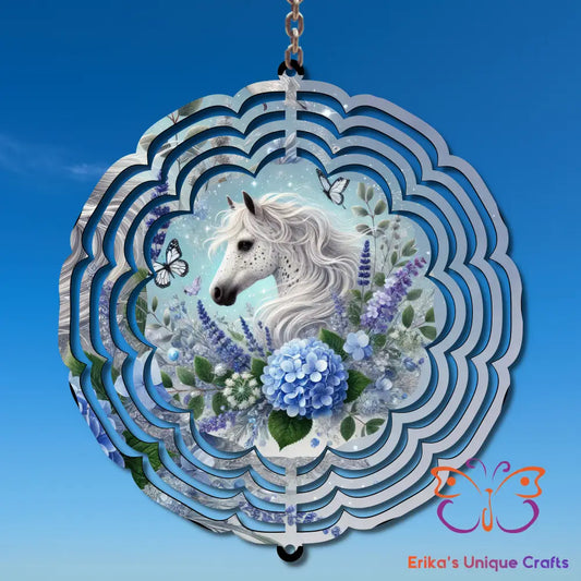Blue Floral White Horse Wind Spinner Wind Spinner
