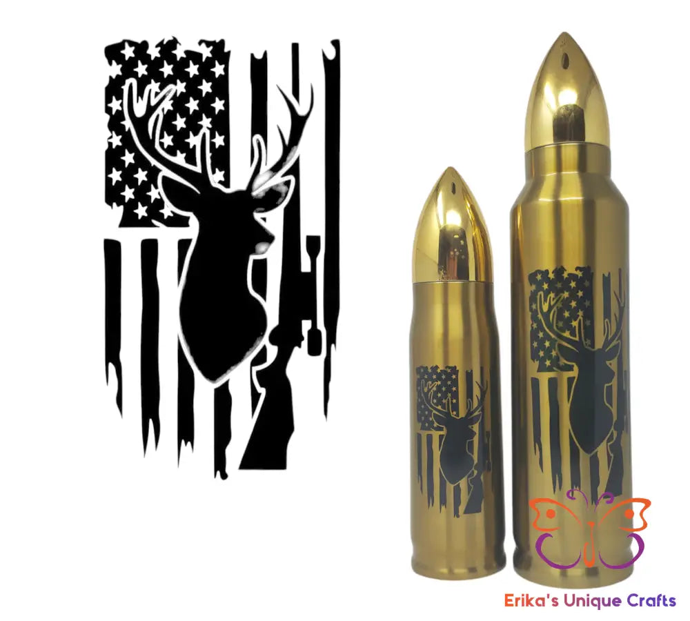 Buck Rifle Flag Bullet Thermos Tumbler Bullet Thermos