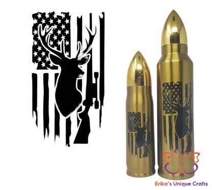 Buck Rifle Flag Bullet Thermos Tumbler Bullet Thermos