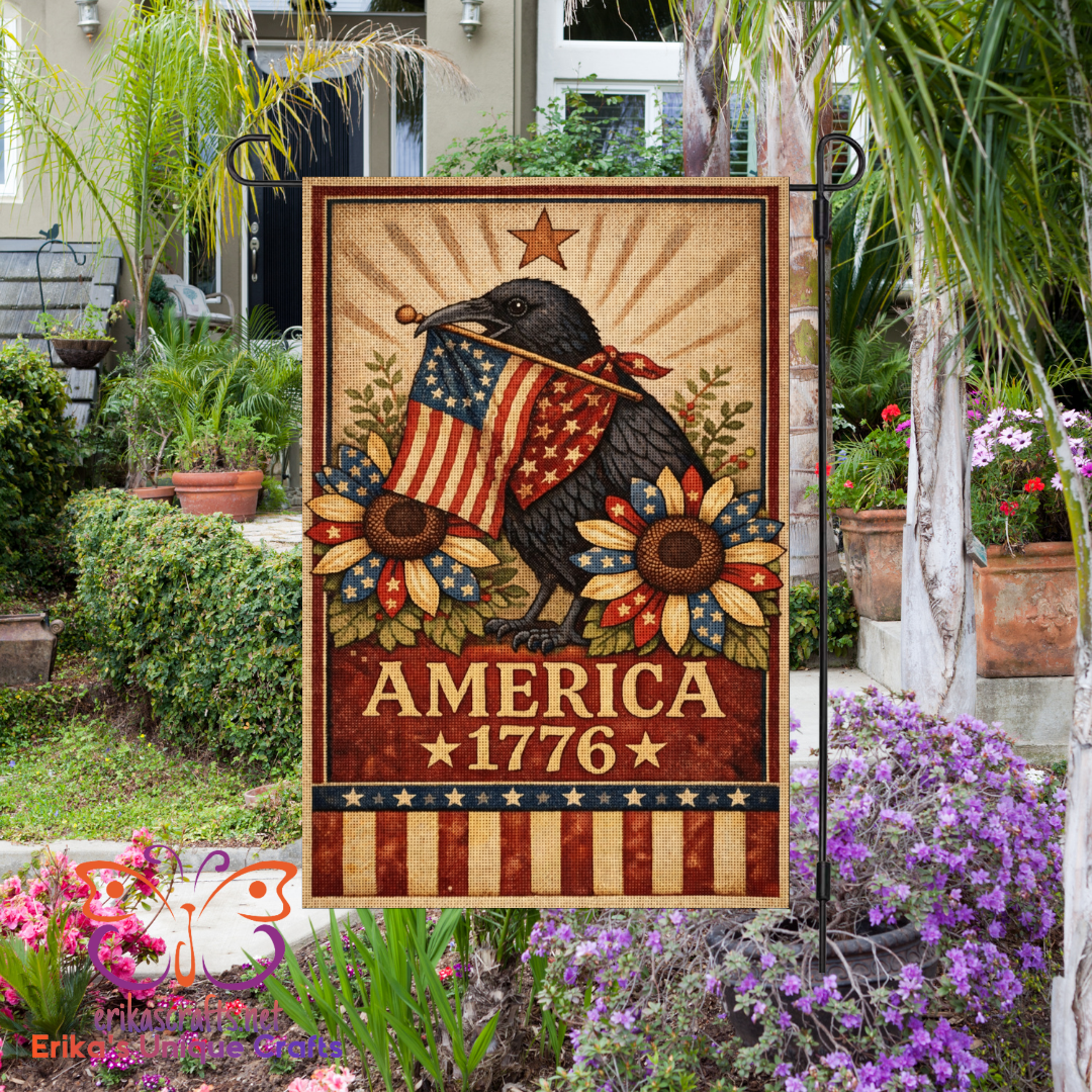 Primitive Crow American 1776 Garden Flag