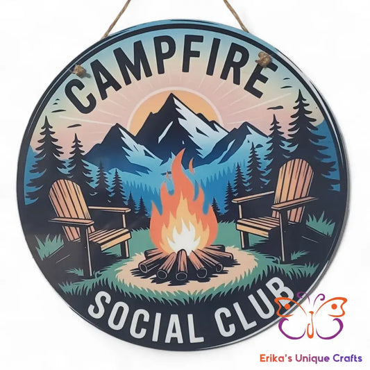 Campfire Social Club Round Hanging Door Sign Door Sign