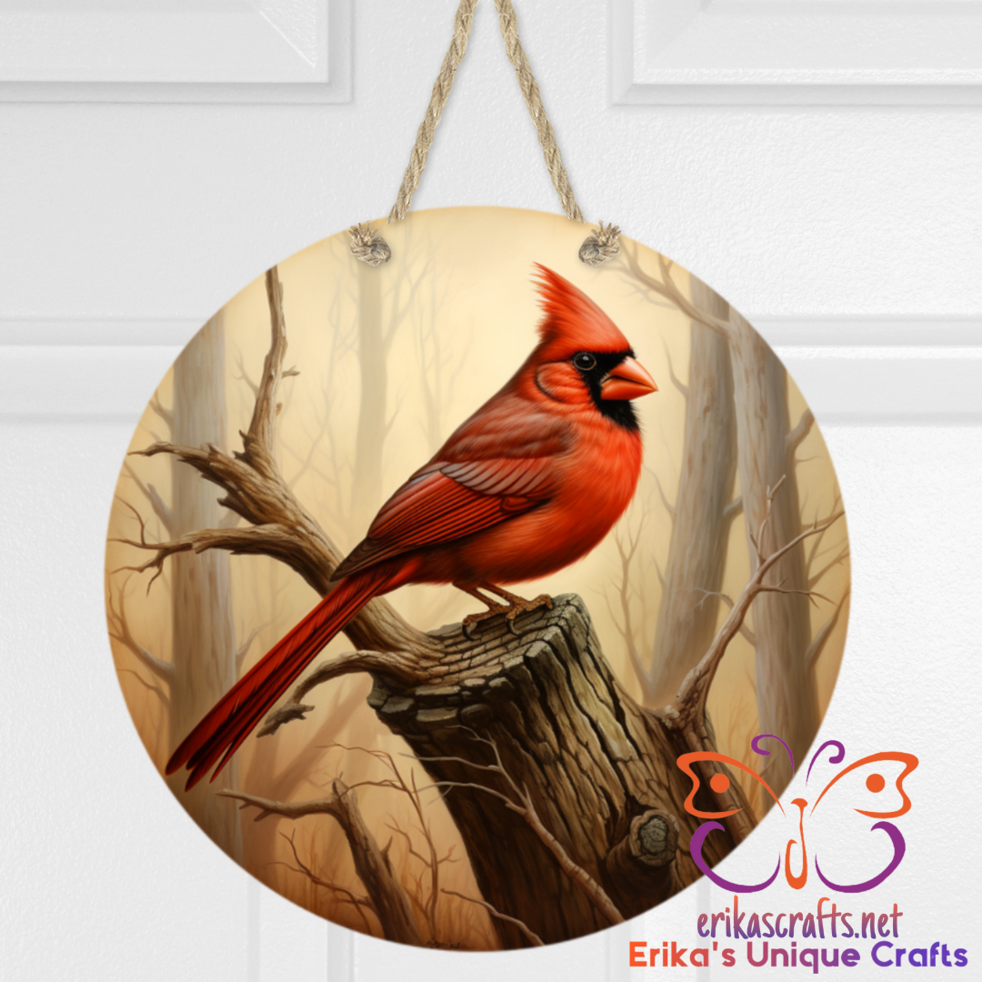 Cardinal on a Branch Round Hanging Door Sign