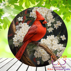 Cardinal and White Flowers Door Sign