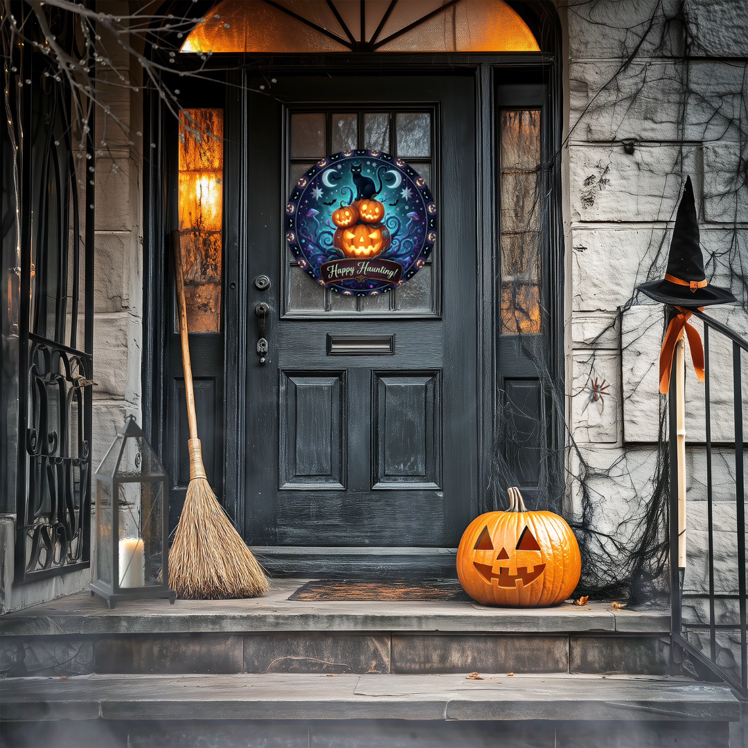 Cat Jack Happy Haunting Glow In The Dark Door Sign