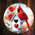 Cardinal With Birdhouse Heart Door Sign