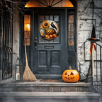 Sunflower Checkered Pumpkin Crow Metal Door Sign