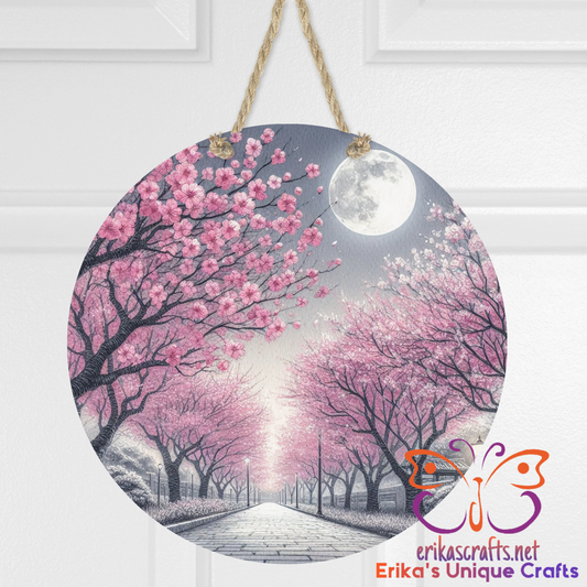 Cherry Blossoms Round Hanging Door Sign - Door Sign