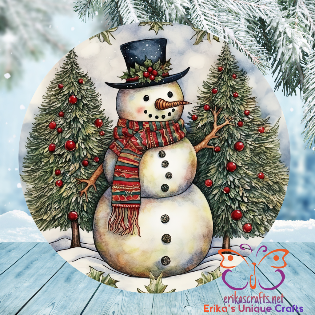 Christmas Snowman Round Hanging Door Sign - Door Sign