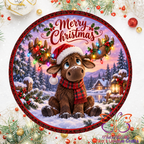 Merry Christmas Moose Round Metal Door Sign