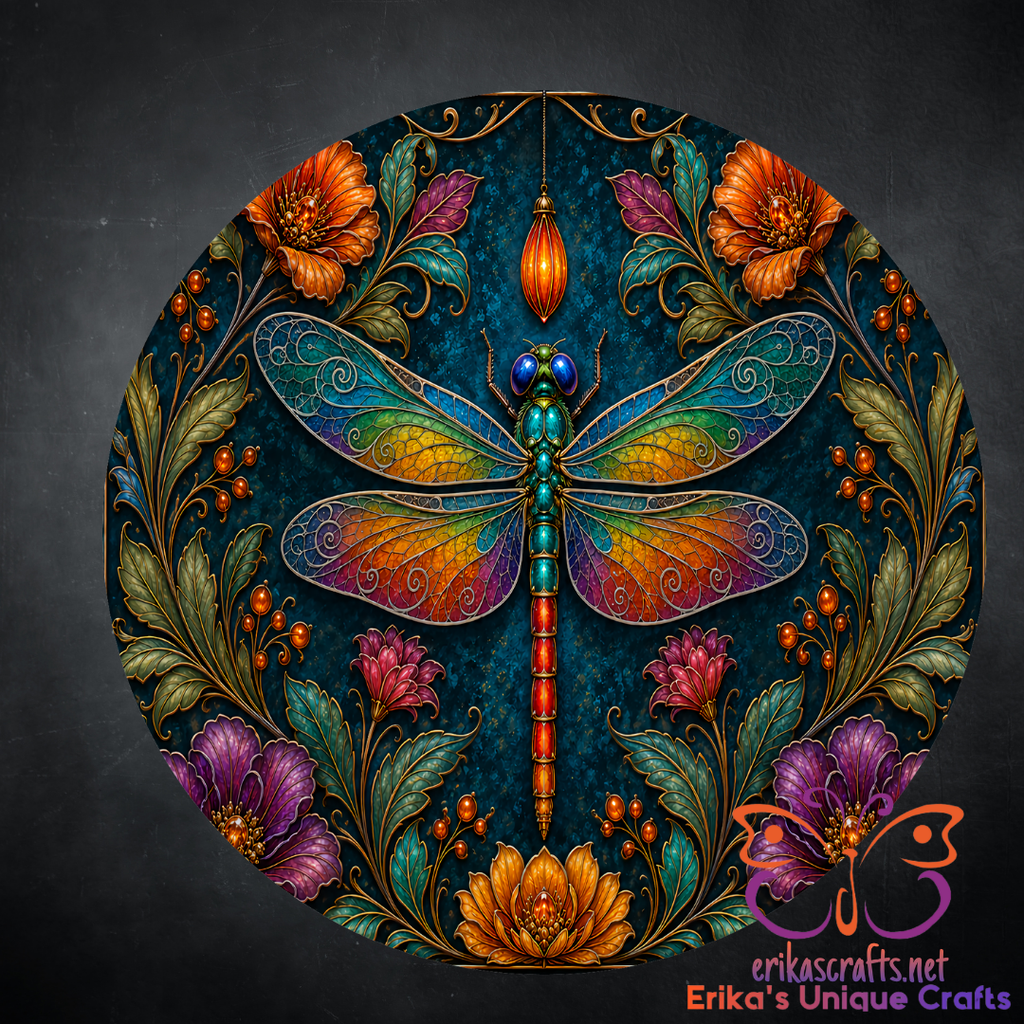 Colorful Dragonfly Lily Metal Door Sign