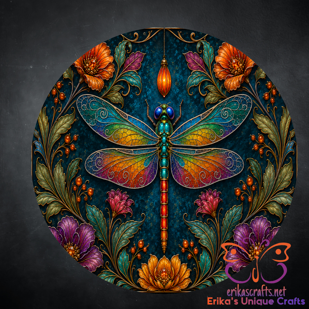 Colorful Dragonfly Lily Metal Door Sign