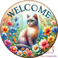 Colorful Welcome Cat Round Hanging Door Sign Door Sign