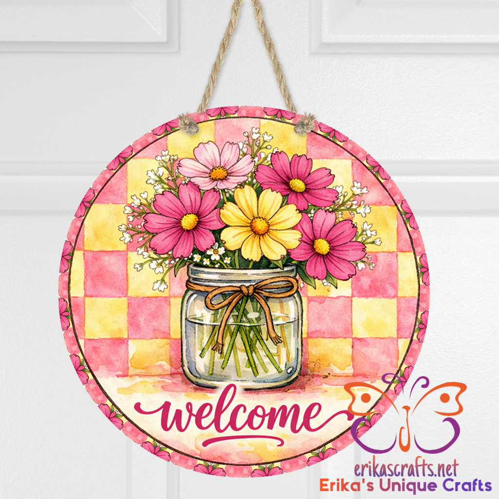 Cosmos Flowers In A Jar Door Sign
