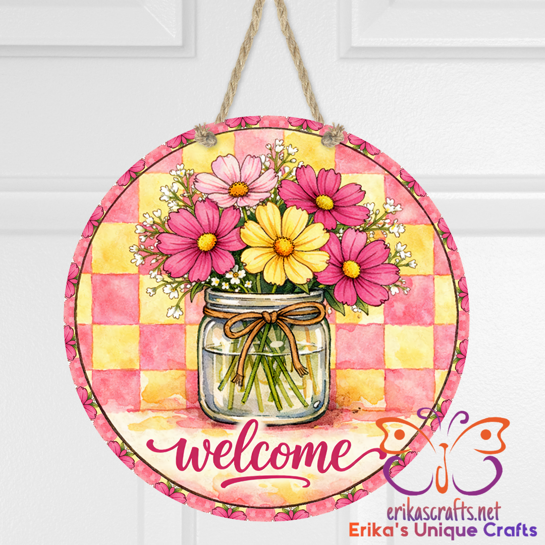 Cosmos Flowers In A Jar Door Sign