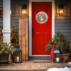 Country Merry Christmas Snowman Round Hanging Door Sign