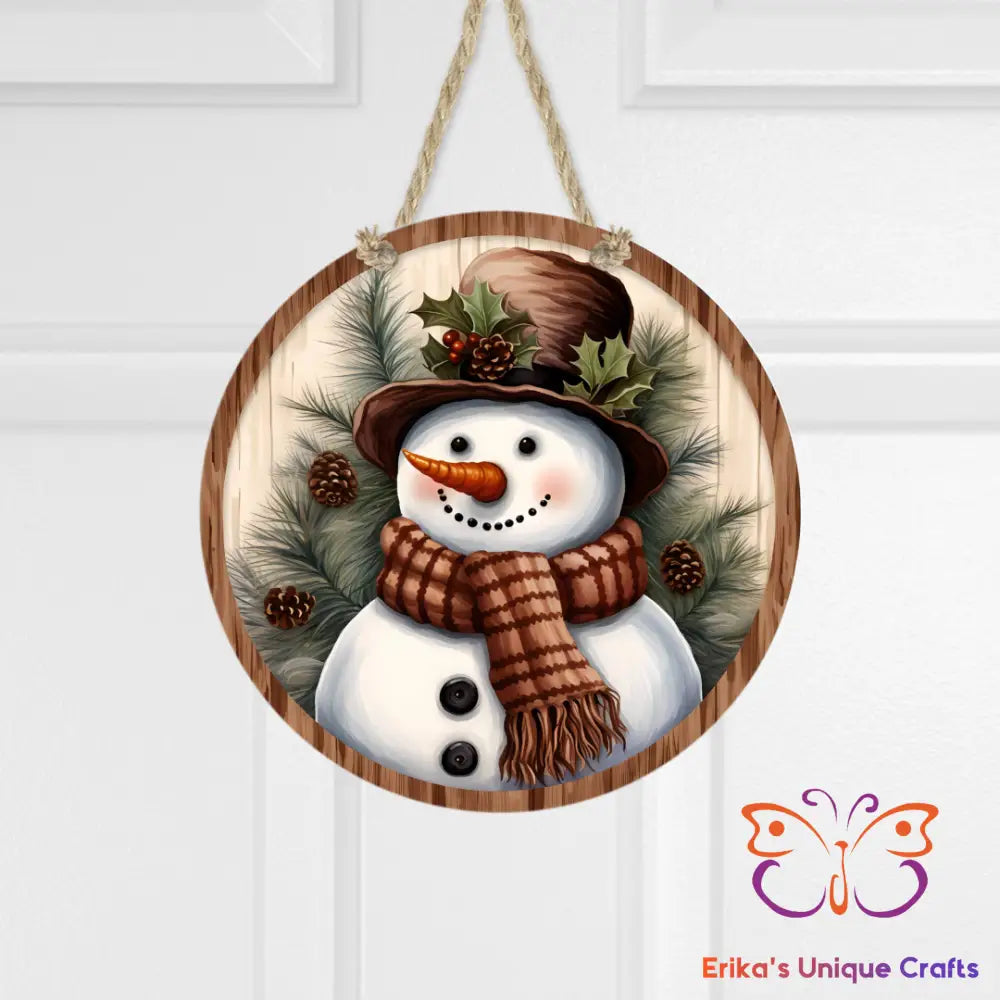 Country Snowman Round Hanging Door Sign Door Sign