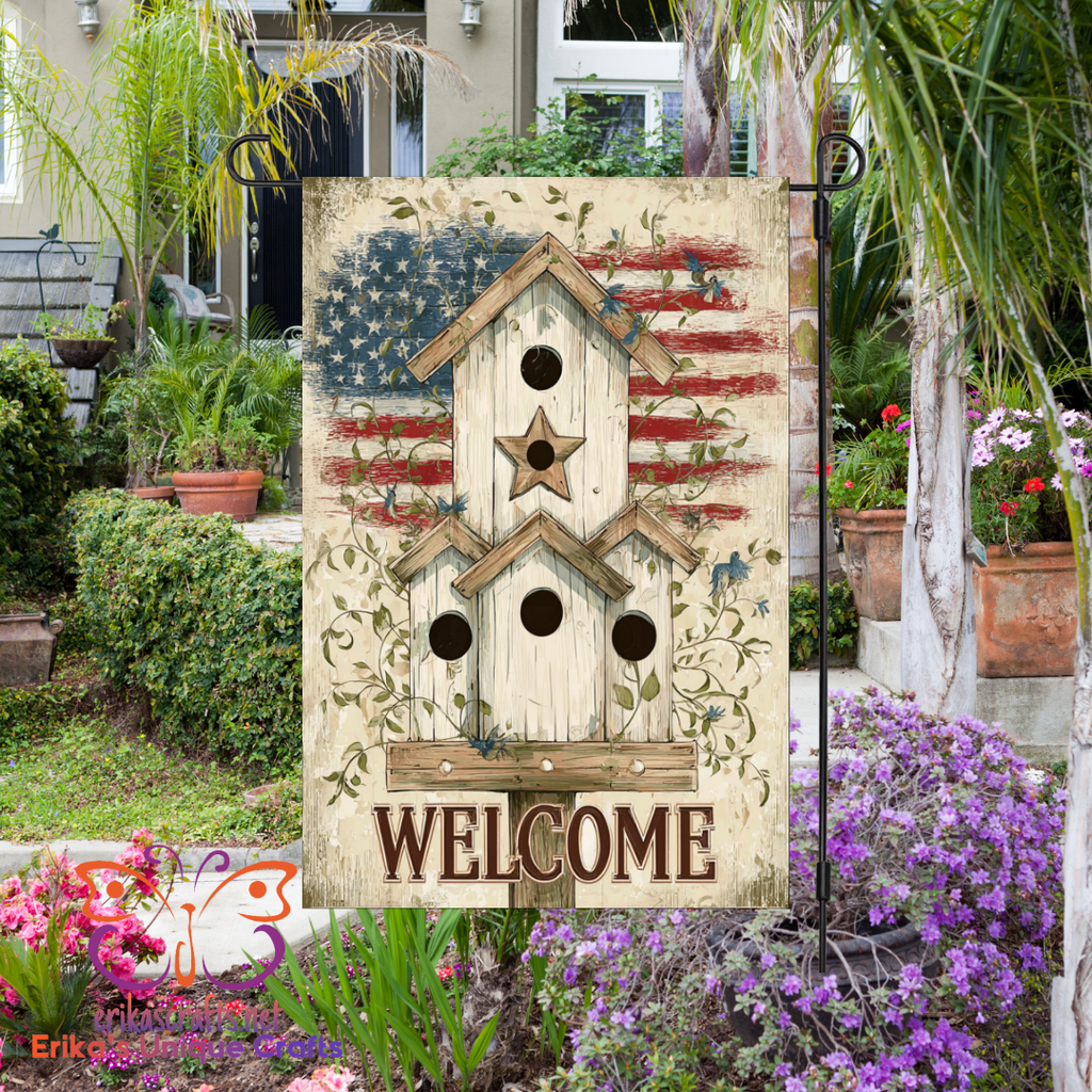 Country Welcome Birdhouse Garden Flag