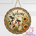 Cow Chicken Round Metal Door Sign