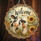 Cow Chicken Round Metal Door Sign