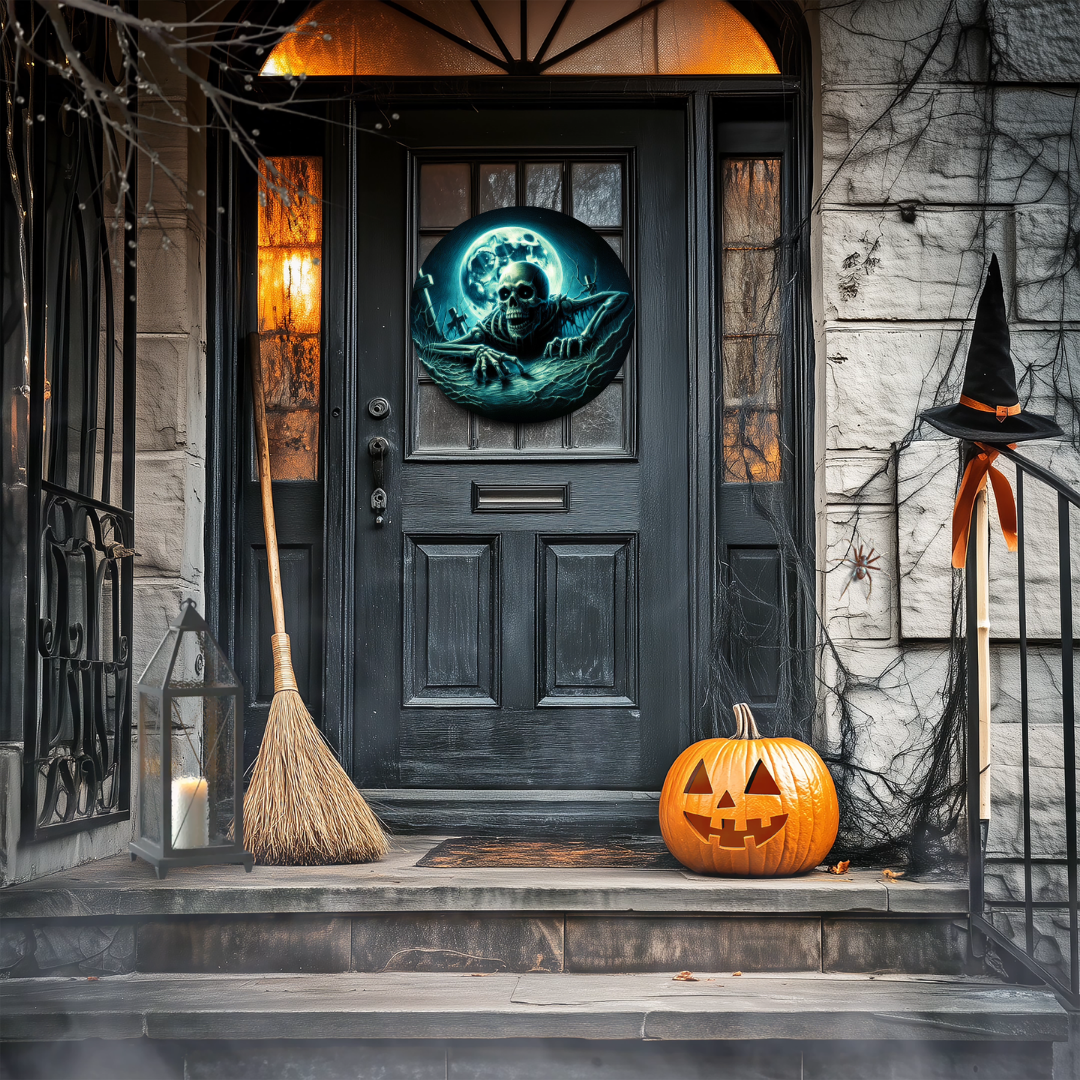Crawling Skeleton Glow In The Dark Metal Door Sign
