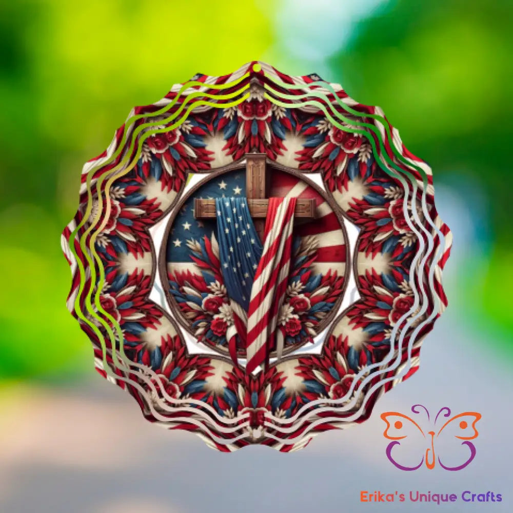 Cross and Flag Wind Spinner Wind Spinner