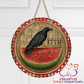 Rustic Crow and Watermelon Metal Door Sign