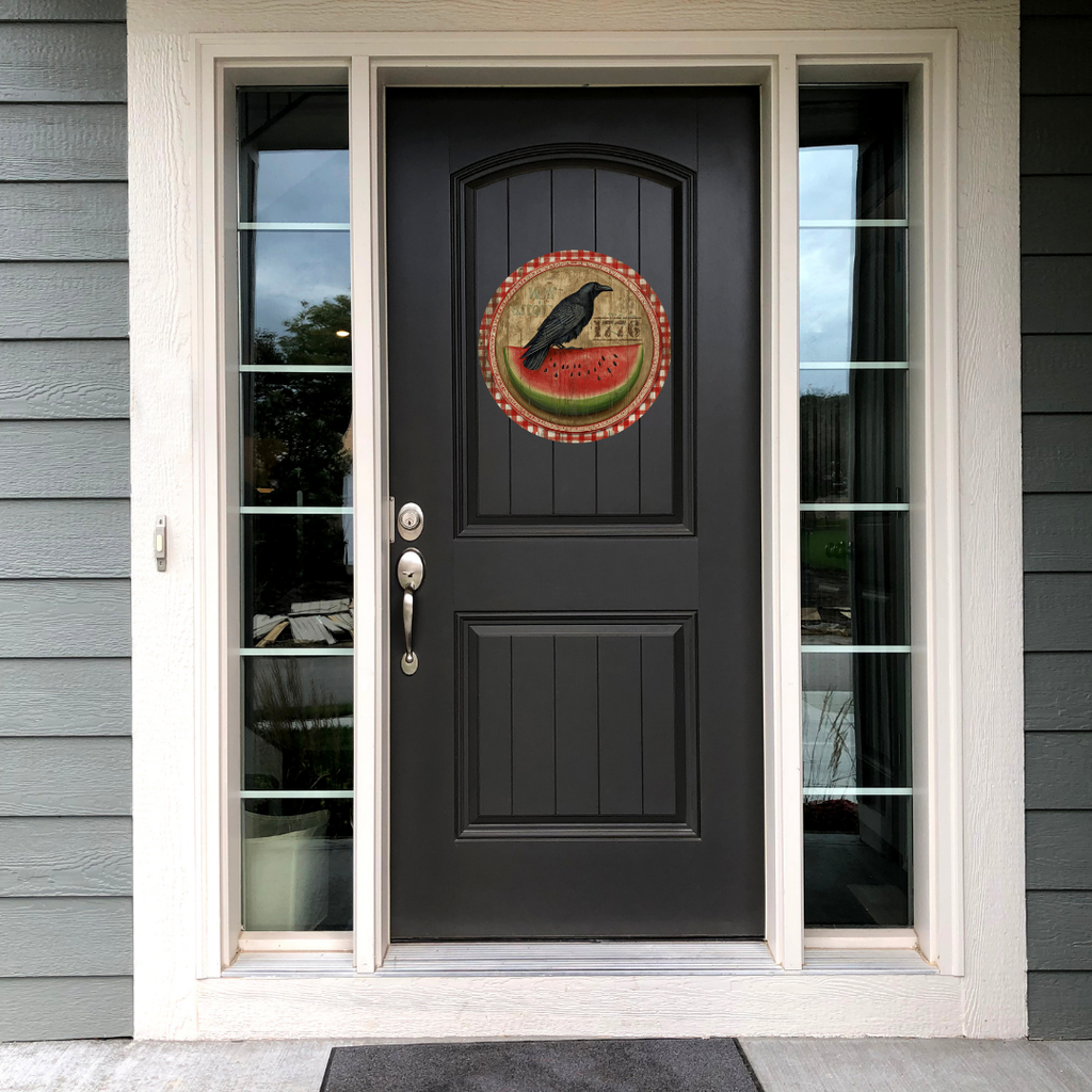 Rustic Crow and Watermelon Metal Door Sign