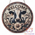 Dairy Cow Welcome Round Hanging Door Sign Door Sign