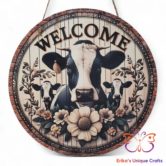 Dairy Cow Welcome Round Hanging Door Sign Door Sign