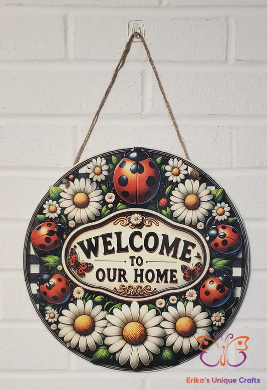 Daisies and Lady Bugs Round Hanging Door Sign Door Sign