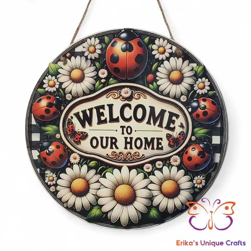 Daisies and Lady Bugs Round Hanging Door Sign Door Sign