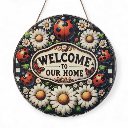 Daisies and Lady Bugs Round Hanging Door Sign