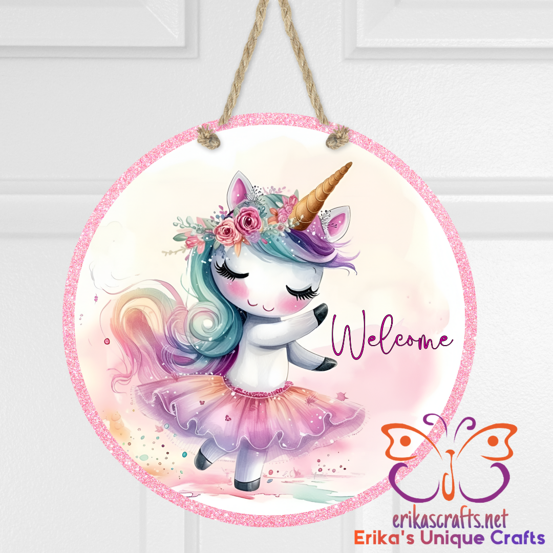 Dancing Unicorn Round Hanging Door Sign - Door Sign