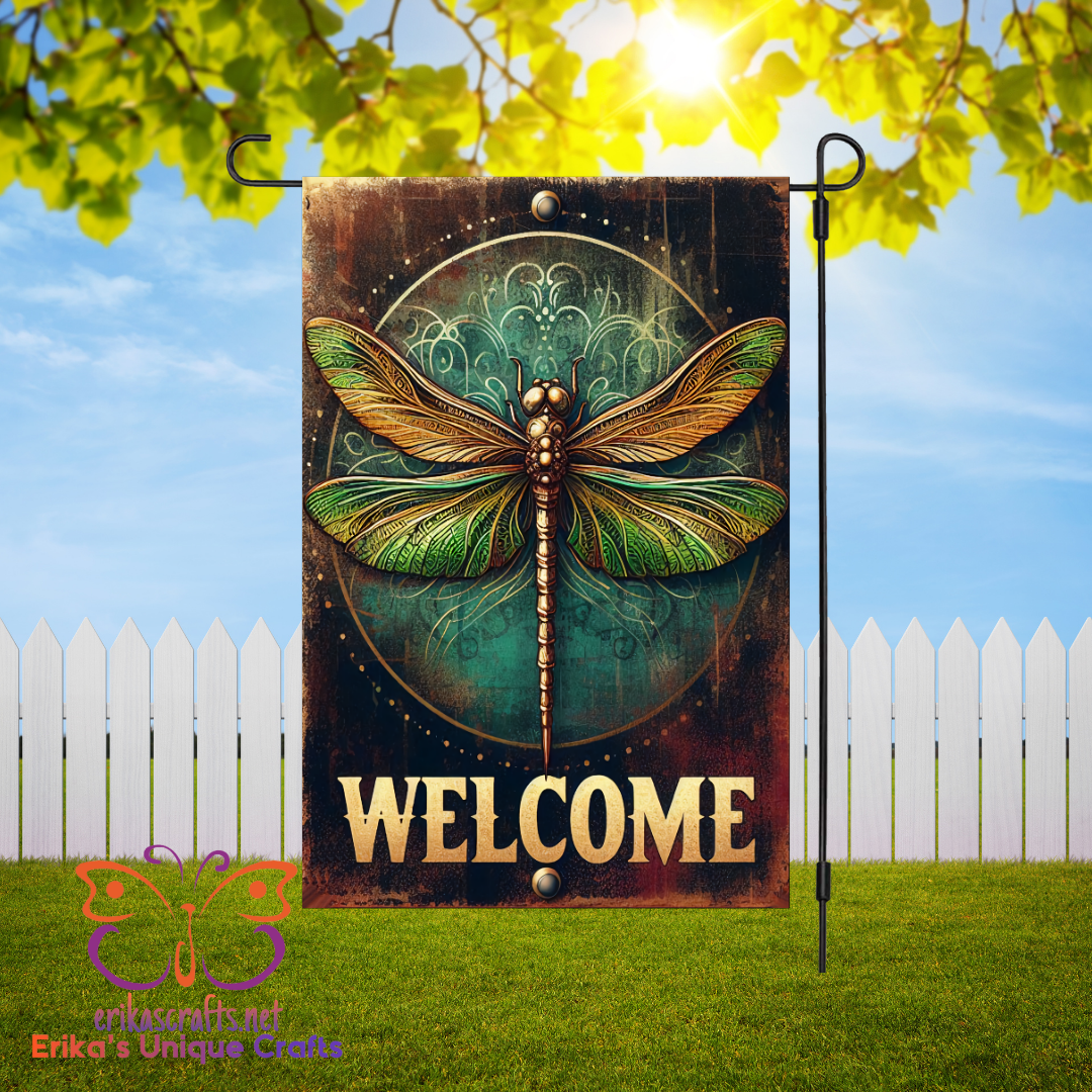 Welcome Dragonfly Garden Flag