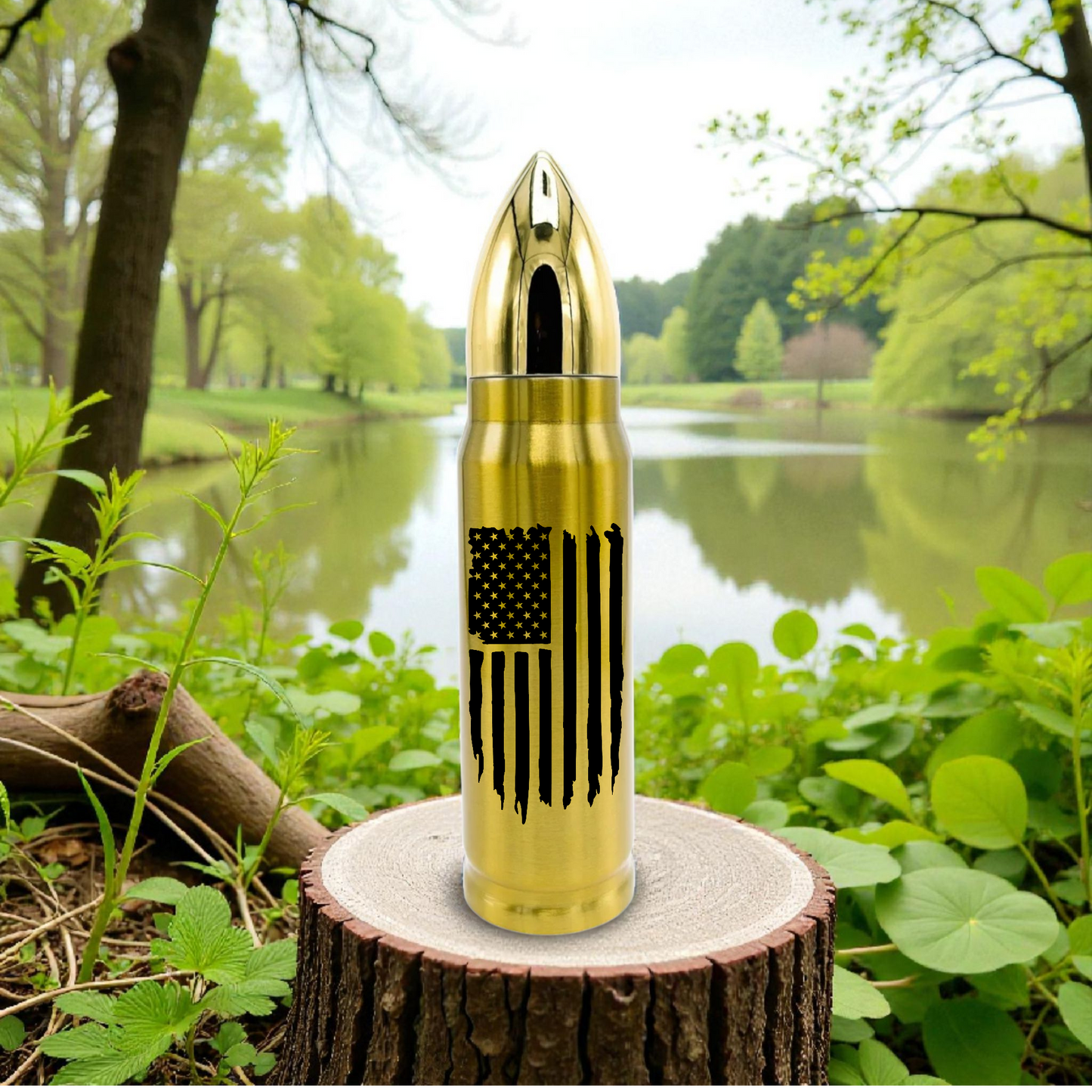 Distressed Flag B/W Bullet Thermos - Bullet Thermos