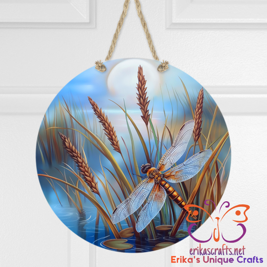 Dragonfly Lake Round Hanging Door Sign - 12 Inch - Door Sign