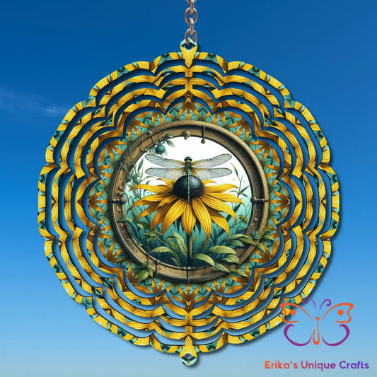 Dragonfly on Black Eyed Susan Wind Spinner Wind Spinner