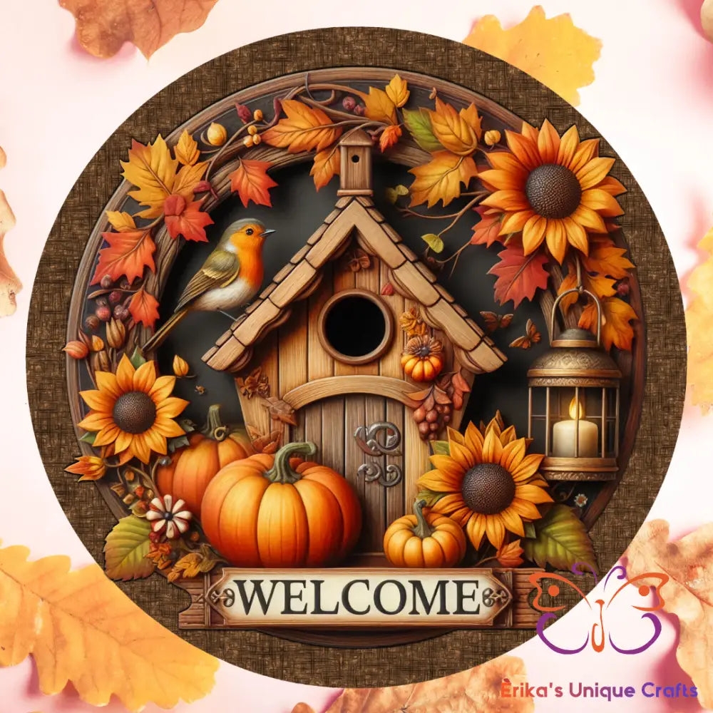 Fall Bird House Round Hanging Door Sign Door Sign