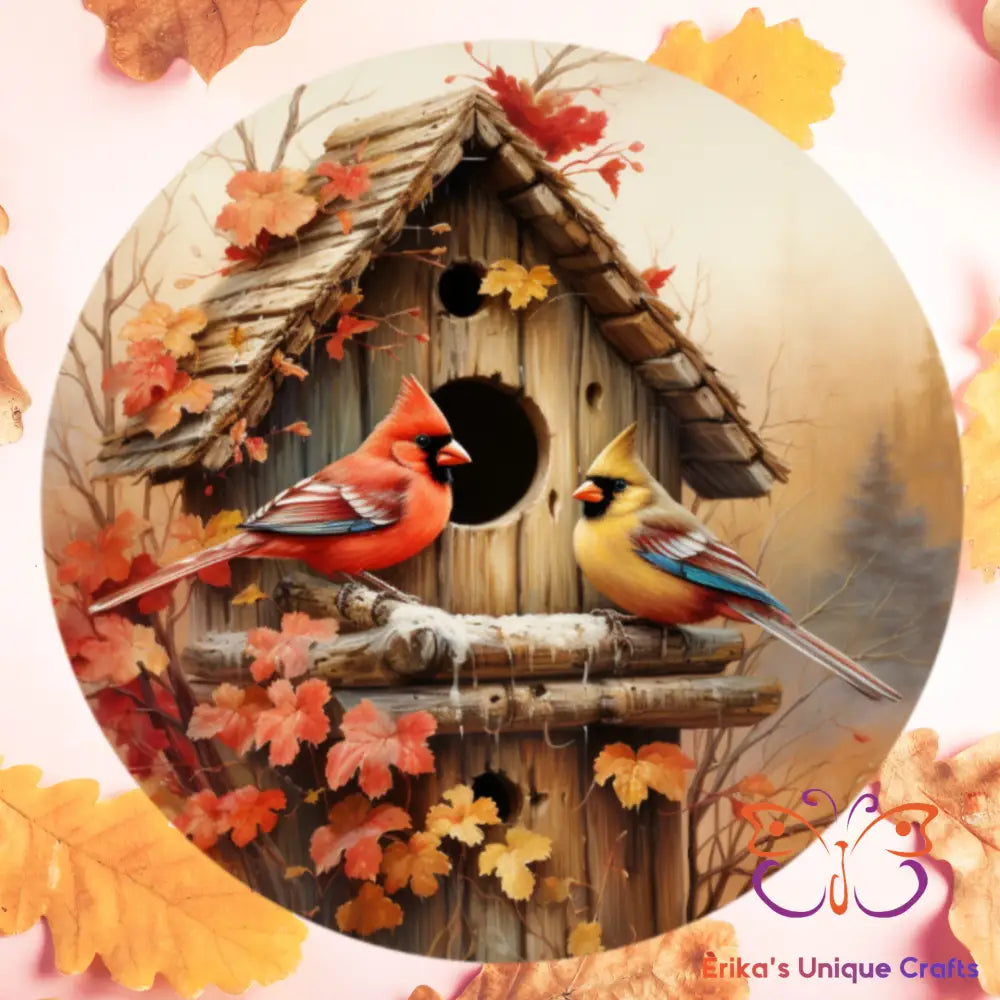 Fall CardinalsBirdhouse Round Hanging Door Sign Door Sign