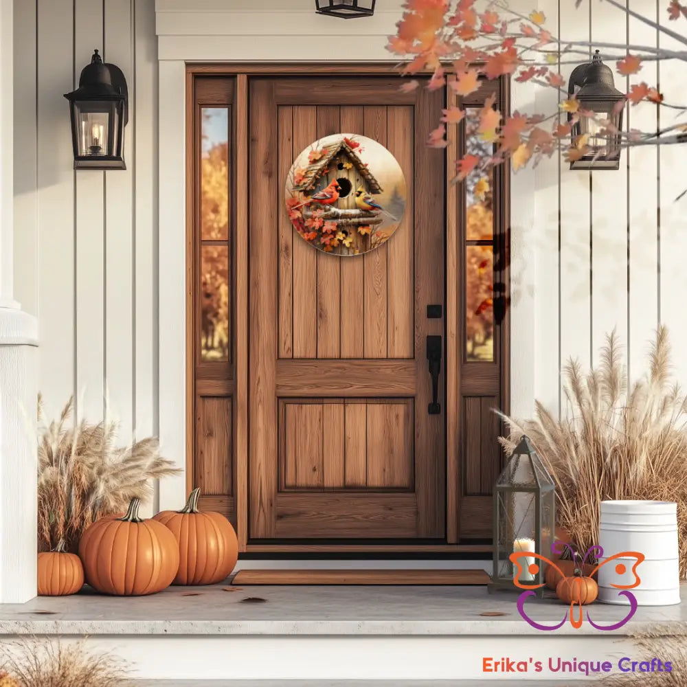 Fall CardinalsBirdhouse Round Hanging Door Sign Door Sign