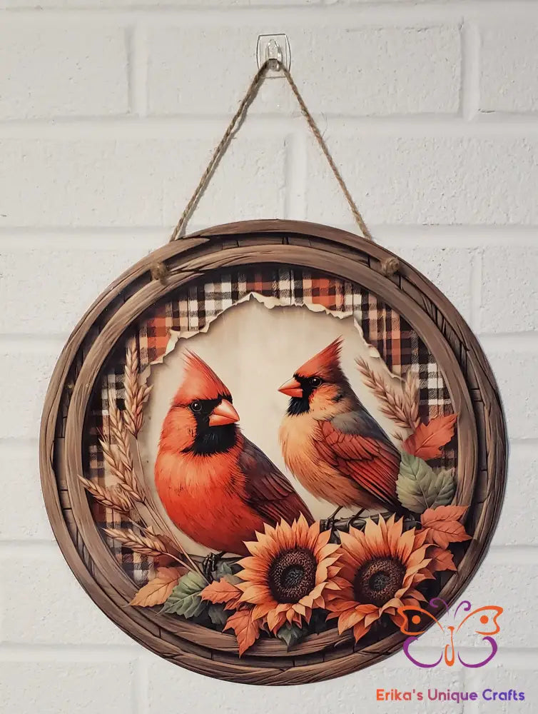 Fall Cardinals Round Hanging Door Sign Door Sign
