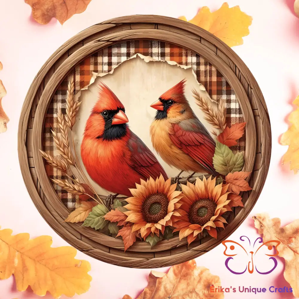 Fall Cardinals Round Hanging Door Sign Door Sign
