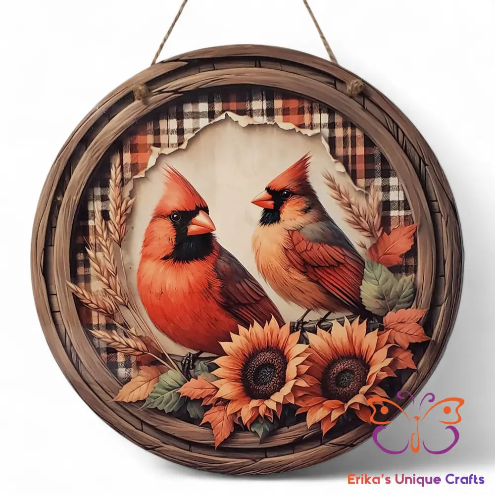 Fall Cardinals Round Hanging Door Sign Door Sign