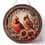 Fall Cardinals Round Hanging Door Sign Door Sign