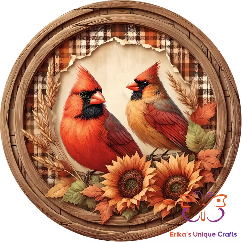 Fall Cardinals Round Hanging Door Sign Door Sign